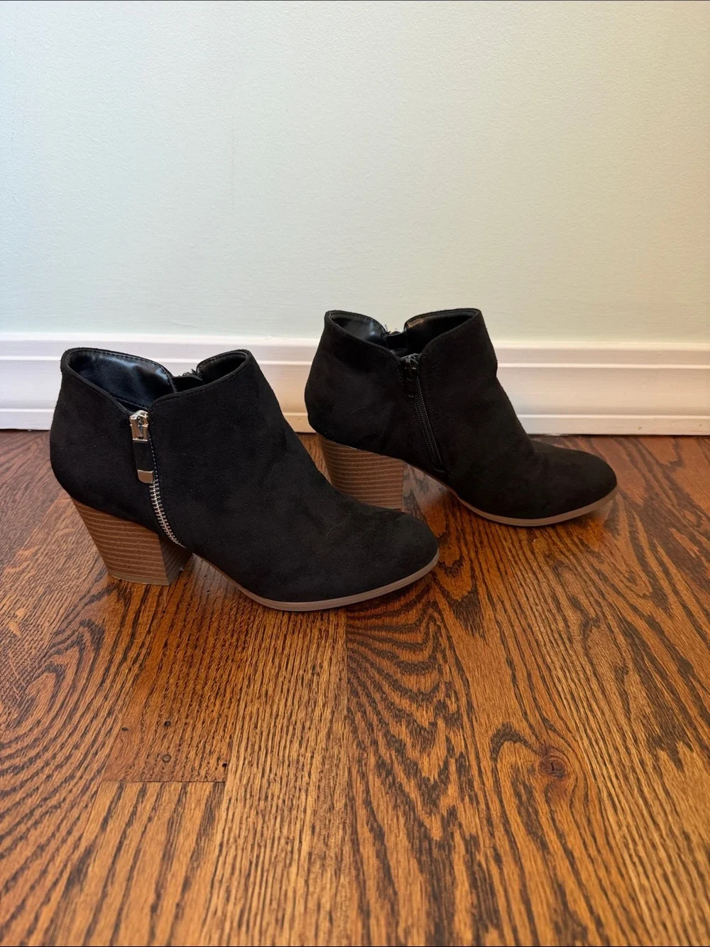 Style & Co. Black Suede Ankle Booties with Stacked Heel